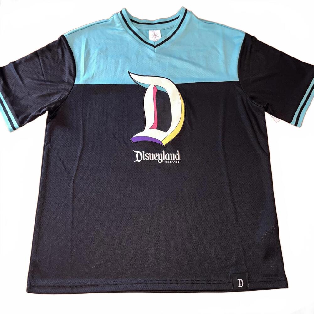 Disneyland Resort Vintage Style Mesh Jersey Teal Black Short Sleeve NWT Medium